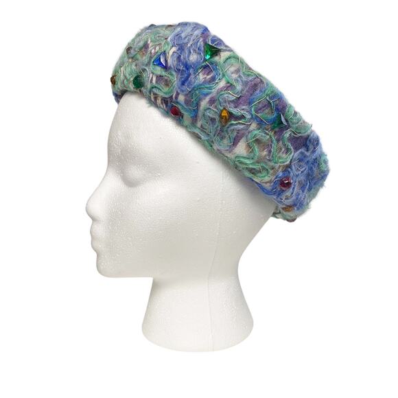 Vintage Gene Doris Colorful Blue Green Jewel Detail Pillbox Hat main image 8